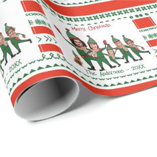 Elf Family of Six Including Dog Red Green Pattern