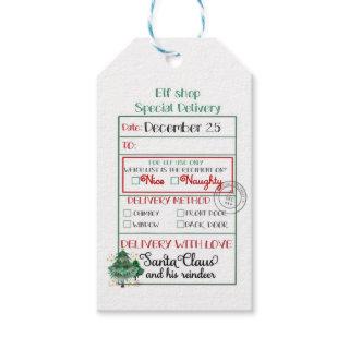 Elf Shop Special Delivery Trees Nice or Naughty Gift Tags