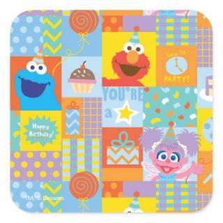 Elmo, Abby, and Cookie Monster Birthday Pattern Square Sticker
