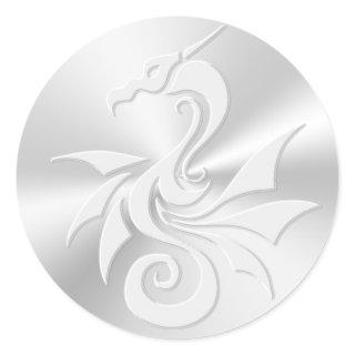 Embossed-effect Tribal Dragon Classic Round Sticker