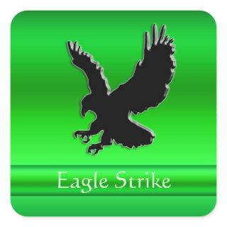 Embossed-look Black Eagle on green chrome-effect Square Sticker