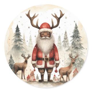 Embrace the Magic: Black Santa Joy Classic Round Sticker