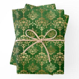 Emerald Green and Gold Damask Christmas  Sheets