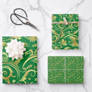 Emerald Green and Gold Scrollwork  Sheets