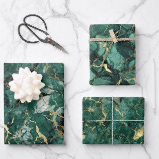 Emerald Green Marble With Gold  Sheets