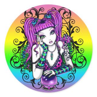 "Emily" Celestial Rainbow Crystal Ball Faery Classic Round Sticker
