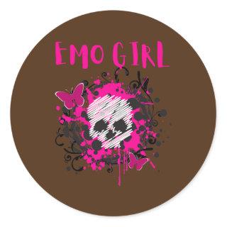 Emo Girl Pink Skull Emo Goth Music Teens Classic Round Sticker