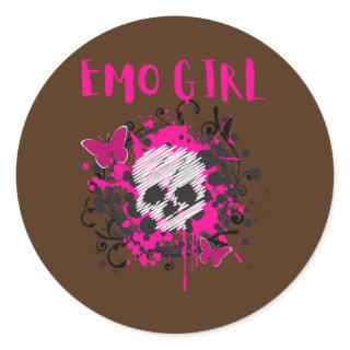 Emo Girl Pink Skull Emo Goth Music Teens Classic Round Sticker