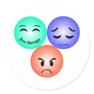 Emoji feelings with happy, sad and angry quotes  classic round sticker