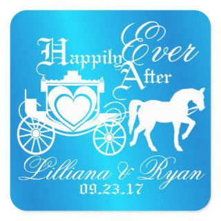 Enchanted Carriage Fairy Tale Blue Square Sticker
