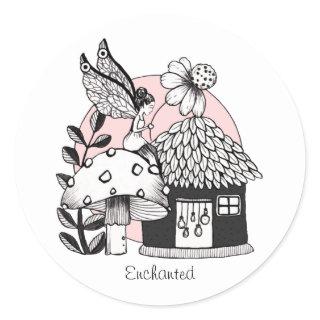 Enchanted Fairy And Fairy House Classic Round Sticker