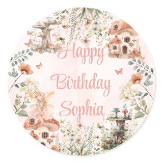 Enchanted Forest Mushroom Girl's First Birthday Classic Round Sticker