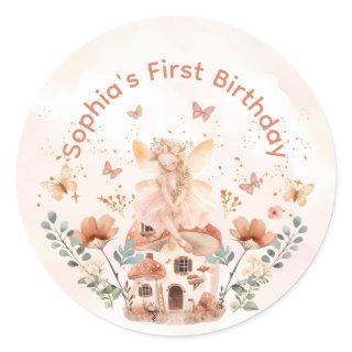 Enchanted Forest Mushroom Girl's First Birthday  Classic Round Sticker