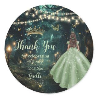 Enchanted Forest Sage Green Dress Quinceañera Classic Round Sticker