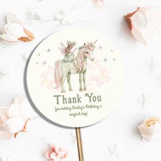 Enchanted Unicorn and Fairy Personalized Birthday Classic Round Sticker