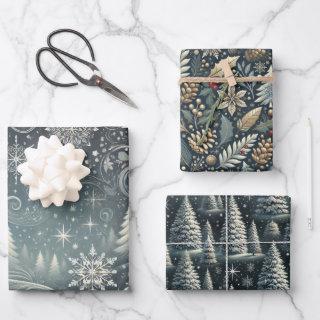 Enchanted Winter Night: Elegant Christmas Set of 3  Sheets