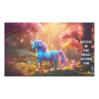 Enchanting Unicorn Art with Motivational Words Rectangular Sticker