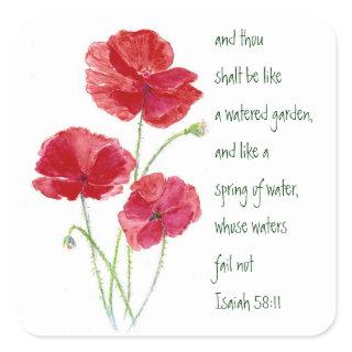 Encourage Promise Scripture Isaiah Poppy Garden Square Sticker