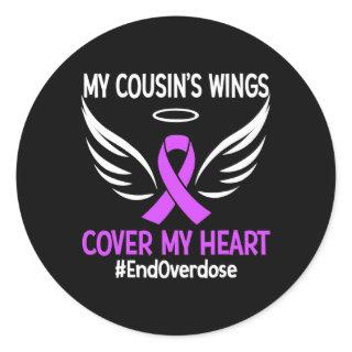 End Overdose My Cousin's Wings Cover My Heart Purp Classic Round Sticker