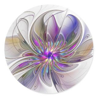 Energetic, Colorful Abstract Fractal Art Flower Classic Round Sticker