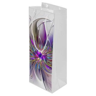 Energetic, Colorful Abstract Fractal Art Flower Wine Gift Bag