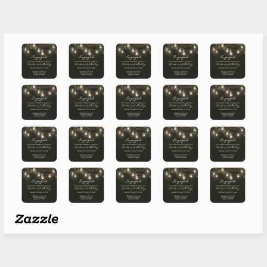 Engaged Couple Mason Jar Lights Customizable Square Sticker