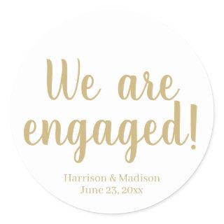 Engagement gold script custom announcement favors classic round sticker