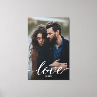 Engagement Photo with names Portrait Love Script  Canvas Print