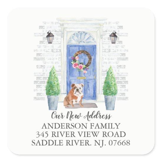English Bulldog Blue Door New Address Label