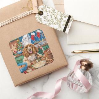 English Cocker Spaniel Holiday Baking: Christmas Square Sticker