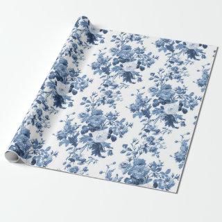 English Cottage Garden Floral Blue n White Pattern