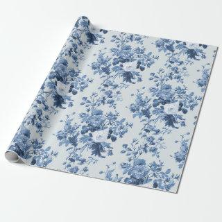 English Cottage Garden Floral Dusty Blue Pattern