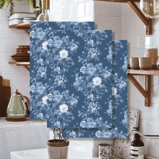 English Floral Toile Navy Blue White LG Decoupage Tissue Paper