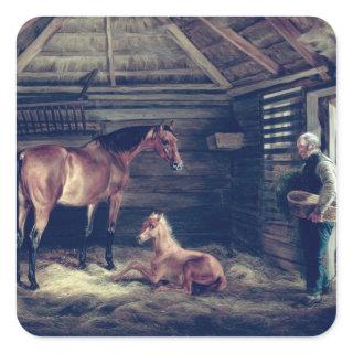 English Mare With Her Foals, 1833 Square Sticker
