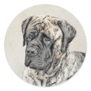 English Mastiff (Brindle) Painting - Dog Art Classic Round Sticker