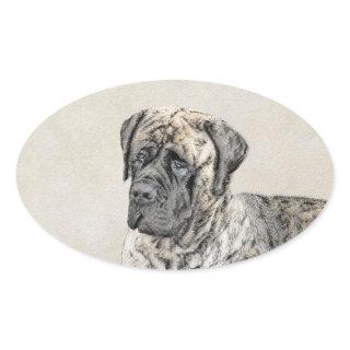 English Mastiff (Brindle) Painting - Dog Art Oval Sticker