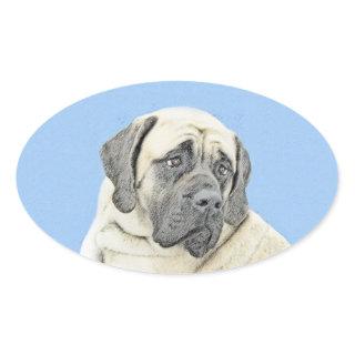 English Mastiff (Fawn) Painting - Original Dog Art Oval Sticker