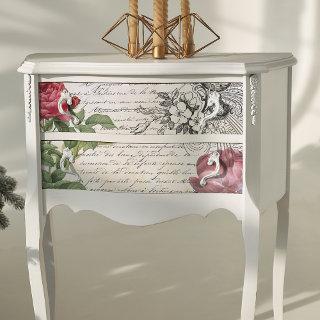 Engraved Floral French Script Ephemera Decoupage Tissue Paper