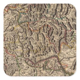 Engraved map of Rhine River Valley Square Sticker