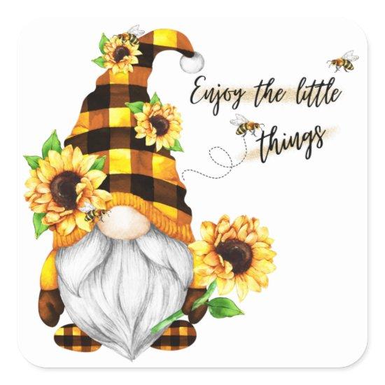 Enjoy the Little Things Sunflower Gnome Square Sticker