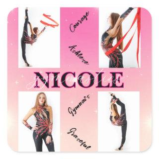 Entangled Gymnastics Pink 4 Photo Encouragement Square Sticker