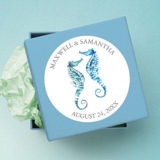 Envelope Seal Sticker, Blue Seahorse Beach Wedding