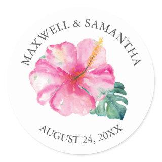 Envelope Seal Sticker, Pink Floral Beach Wedding