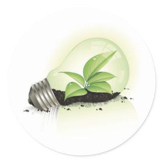 Environment Lightbulb greens plants soil causes en Classic Round Sticker
