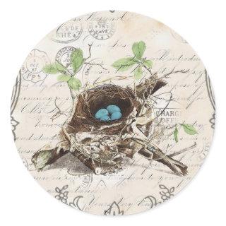 ephemera french botanical robin eggs bird nest classic round sticker