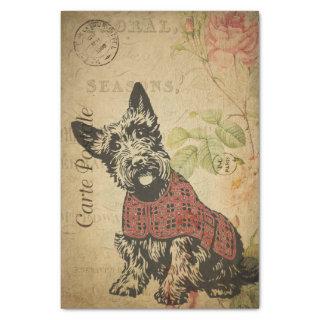 Ephemera French Postcard Terrier Dog Decoupage Tissue Paper