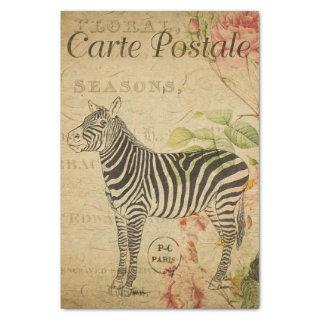Ephemera French Postcard Zebra Pink Rose Decoupage Tissue Paper
