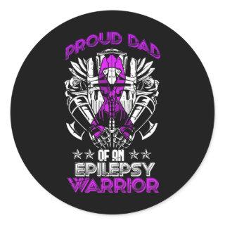 Epilepsy Awareness Month Proud Dad Purple Ribbon F Classic Round Sticker