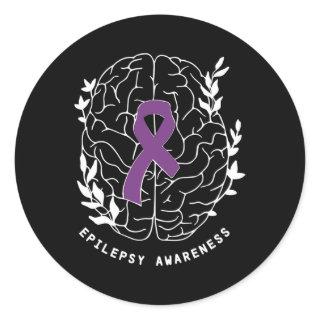 Epilepsy Awareness Ribbon Purple Epilepsy Brain Gr Classic Round Sticker