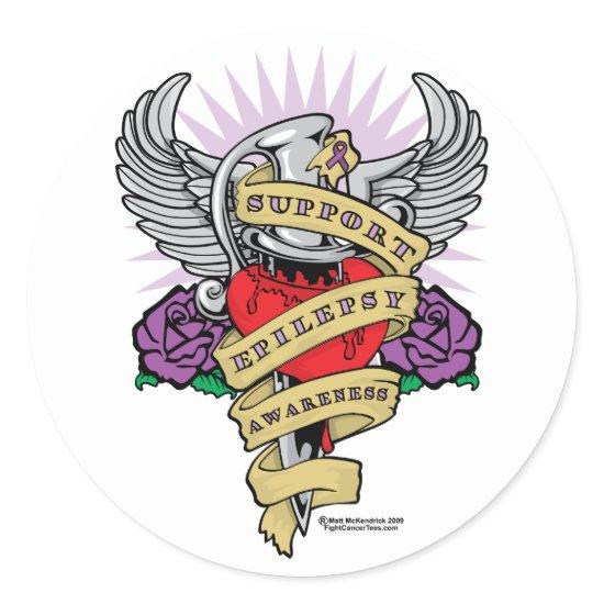 Epilepsy Dagger and Heart Tattoo Classic Round Sticker